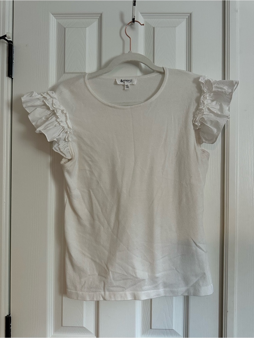 White Ruffle Sleeve Tee for Women